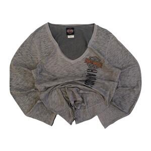 Harley Davidson‎ Women's Logo Long Sleeve V Neck T Shirt Grey XL